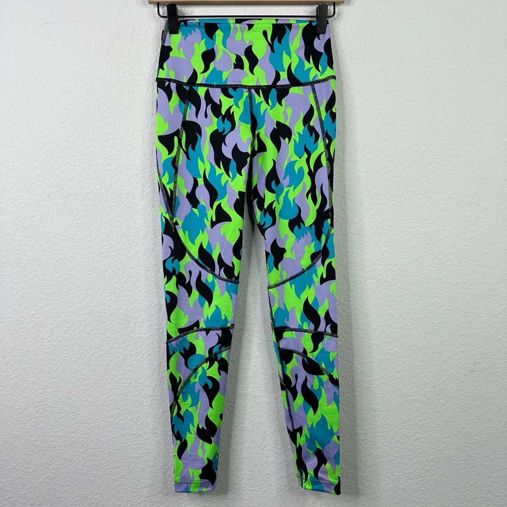 Zumba Wear Leggings Womens XS Green‎ Blue Fire Flames Activewear Gym Workout
